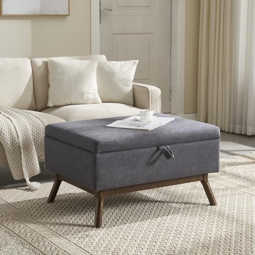 Viitech Sitzhocker Mit Stauraum, 80 x 59 x 45cm Quadratische Hocker mit Stauraum, Fußhocker mit Holzbeinen Fusshocker für Wohnzimmer Schlafzimmer Eingangsbereich Büro (Dunkelgrau) von Viitech