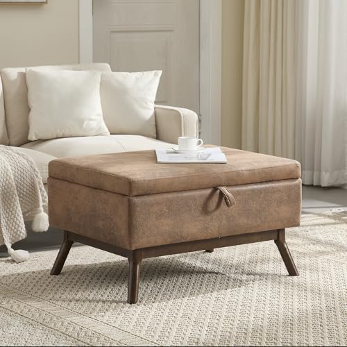 Viitech Sitzhocker Mit Stauraum, 80 x 59 x 45cm Quadratische Hocker mit Stauraum, Fußhocker mit Holzbeinen Fusshocker für Wohnzimmer Schlafzimmer Eingangsbereich Büro (Kaffee) von Viitech