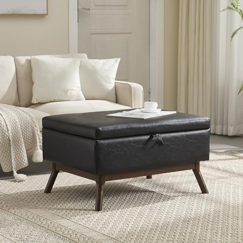 Viitech Sitzhocker Mit Stauraum, 80 x 59 x 45cm Quadratische Hocker mit Stauraum, Fußhocker mit Holzbeinen Fusshocker für Wohnzimmer Schlafzimmer Eingangsbereich Büro (PU Schwarz) von Viitech