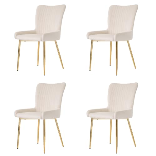Viitech Stühle Esszimmer 4er Set, Beige Samt-Esszimmerstuhl mit Vier Goldene Metallstützbeinen, Lendenwirbelstütze Esszimmerstühle Küchenstühle Dining Chair von Viitech