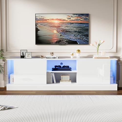 Viitech TV-Schrank 176 x 38 x 50cm für Fernseher bis 70 Zoll mit RGB LED-Beleuchtung (16 Farben), Fernsehtisch mit Offenes Regal und 2 Verstellbar Schrank, TV Lowboard für Wohnzimmer Schlafzimmer von Viitech