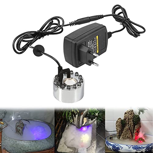 Hangrow Ultraschall-Sprühgerät mit 12 Bunten Lichtern, 24 V, Wasserbrunnen, Teich, Nebelmaschine, Ultraschall-Nebelmaschine, für Aquarien von Stein, Mit Farbigen Lichtern (A) von Hangrow