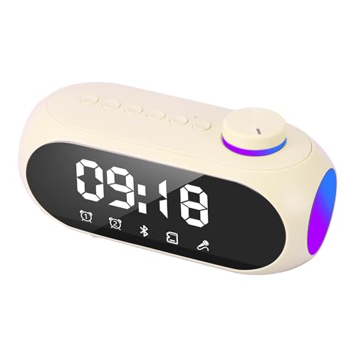 Viitech Wecker Digital, Beige LED Digital Wecker mit Einstellbarer LED-Anzeige und Farbiges Nachtlicht, USB Wiederaufladbare Digitaluhr mit Bluetooth-Lautsprecher, FM-Radio, Dual-Alarm von Viitech