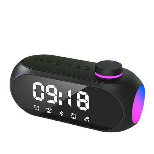 Viitech Wecker Digital, LED Digital Wecker mit Einstellbarer LED-Anzeige und Farbiges Nachtlicht, USB Wiederaufladbare Digitaluhr mit Bluetooth-Lautsprecher, FM-Radio, Dual-Alarm (Schwarz) von Viitech