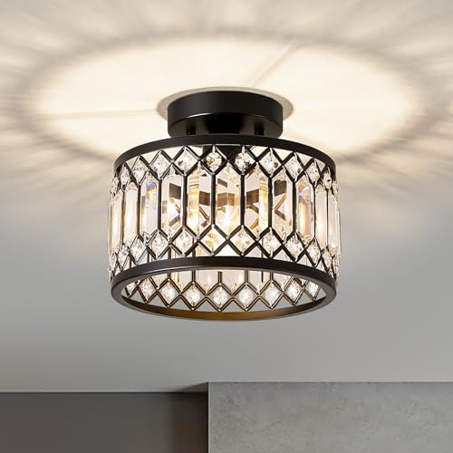 Kristall Deckenleuchte,Kronleuchter Schwarz mit Kristall Schirm,Sockel E27 Deckenlampe,Moderne Lampe für Wohnzimmer Schlafzimmer Küche Flur Esszimmer 1-Light Kristall Deckenleuchte,Kronleuchter Schwarz mit Kristall Schirm,Sockel E27 Deckenlampe,Moderne Lampe für Wohnzimmer Schlafzimmer Küche Flur Esszimmer 1-Light von Vikaey