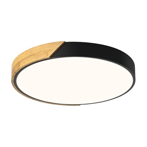Deckenlampe LED, Led Deckenleuchte Moderne Schwarz,40cm Lampe Holz Für Wohnzimmer Schlafzimmer Büro Küche Kinderzimmer Flur，36W,4000K von Vikaey