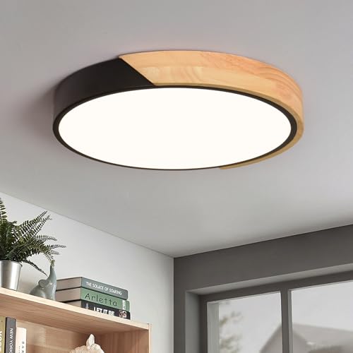Vikaey Deckenlampe LED, LED Deckenleuchte Moderne Schwarz,30cm Lampe Holz Für Wohnzimmer Schlafzimmer Büro Küche Kinderzimmer Flur，24W,4000K von Vikaey