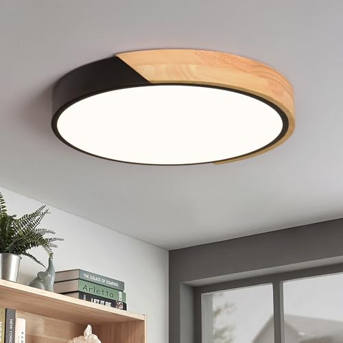 Vikaey Deckenlampe LED, Deckenleuchte Wohnzimmer 24W, Schwarze Lampen Holz 30cm, LED Deckenleuchte Decke für Wohnzimmer Schlafzimmer Küche Flur 4000K von Vikaey