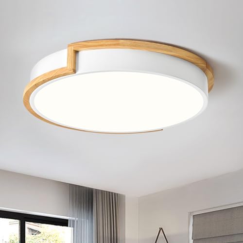 Vikaey LED Deckenleuchte, Weiß Deckenlampe 40cm, 36W Lampe mit Holz für Schlafzimmer Wohnzimmer Küche Flur Esszimmer 4000K von Vikaey