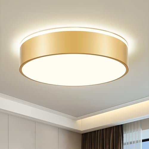 Vikaey LED Deckenleuchte Gold, 30W Deckenlampe Wohnzimmer Rund Ø40cm, Moderne LED Lampe Decken 4000K Neutralweiß für Schlafzimmer, Küchen, Badezimmer, Esszimmer, Kinderzimmer, Flur von Vikaey