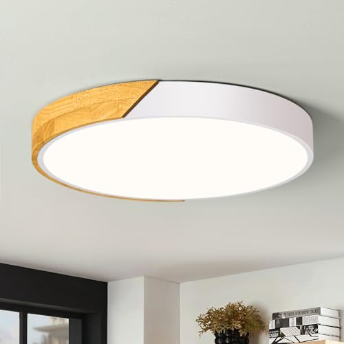 Vikaey Deckenlampe LED, Led Deckenleuchte Moderne Weiß,40cm Lampe Holz Für Wohnzimmer Schlafzimmer Büro Küche Kinderzimmer Flur，36W,4000K von Vikaey