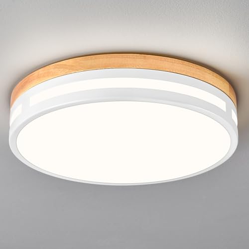 Vikaey Moderne Deckenlampe Holz,LED Deckenleuchte weiß,4000K,24W Schlafzimmerleuchte Für Wohnzimmer,Flur,Studie,Küche,Bad,Esszimmer,Ø30 cm von Vikaey
