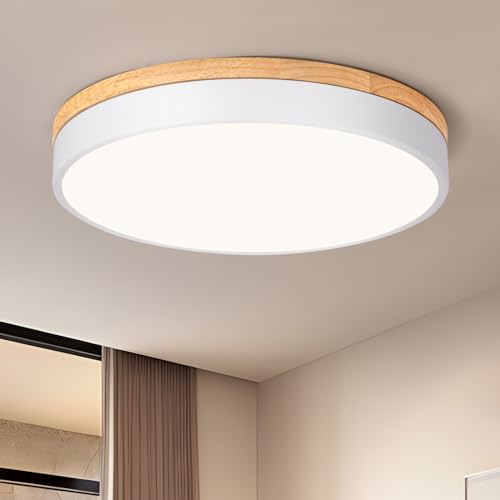 Vikaey Moderne LED Holz Deckenlampe, 36W Runde Deckenleuchten 4000K Wohnzimmer Deckenleuchte Lampe für Schlafzimmer, Küche, Flur (Ø40cm) von Vikaey