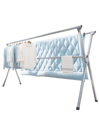 Vikaqi Wäscheständer 200 cm faltbar Indoor Outdoor Wäscheständer Kleidung zusammenklappbar Faltbarer Wäscheständer Heavy Duty Edelstahl Wäscheleine Kleiderständer 20 Haken 12 Clips von Vikaqi