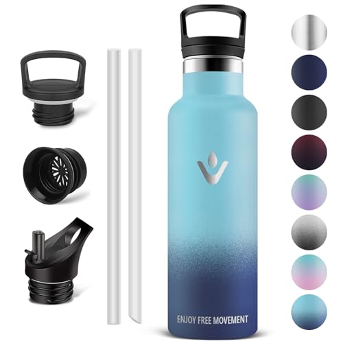 Vikaster Trinkflasche, Thermosflasche 0.5l, BPA-frei Trinkflasche, Thermosflasche mit Strohhalm, Trinkflaschee für Schule, Sport, Fahrrad, Camping, Fitness, Outdoor von Vikaster