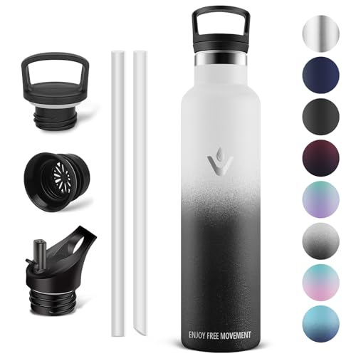 Vikaster Trinkflasche edelstahl, Thermosflasche 1l, BPA-frei Trinkflasche, Thermosflasche mit Strohhalm, Trinkflaschee für Schule, Sport, Fahrrad, Camping, Fitness, Outdoor von Vikaster