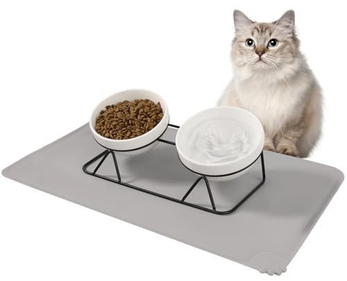 Vikcvcs Katzennapf Erhöht, 2er Set Katzennapf Keramik mit Metallhalter und Napfunterlage Silikon, 15° Geneigter Ergonomisch Futterstation Katzen, Futternapf für Katzen und Kleine Hunde Vikcvcs Katzennapf Erhöht, 2er Set Katzennapf Keramik mit Metallhalter und Napfunterlage Silikon, 15° Geneigter Ergonomisch Futterstation Katzen, Futternapf für Katzen und Kleine Hunde von Vikcvcsc