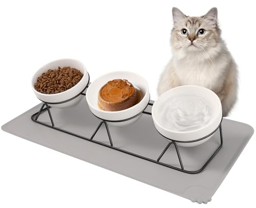 Vikcvcs Katzennapf Erhöht, 3er Set Katzennapf Keramik mit Metallhalter und Napfunterlage Silikon, 15° Geneigter Ergonomisch Futterstation Katzen, Futternapf für Katzen und Kleine Hunde Vikcvcs Katzennapf Erhöht, 3er Set Katzennapf Keramik mit Metallhalter und Napfunterlage Silikon, 15° Geneigter Ergonomisch Futterstation Katzen, Futternapf für Katzen und Kleine Hunde von Vikcvcsc