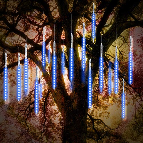 Vikdio Meteorschauer Regen Lichter 30 cm 10 Spiralröhren 300 LEDs Wasserdichte Eiszapfen Schnee Fallen Lichterketten für Hochzeit Weihnachtsbaum Wohnkultur, unterstützung 3 Sätze Anschließen (Blau) von Vikdio