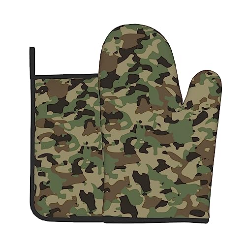 Vikeiac Extra lange Ofenhandschuhe und Topflappen, militärische Tarnmuster, hitzebeständige Ofenhandschuhe und Topflappen, sichere Ofenhandschuhe und Topflappen-Sets von Vikeiac