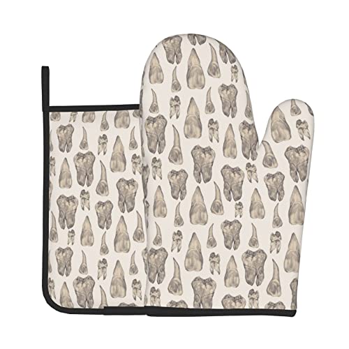 Vikeiac Ofenhandschuhe und Topflappen mit scharfen Zähnen, hitzebeständige Küchenhandschuhe zum Backen, Kochen, Grillen, Grillen von Vikeiac