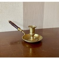 Vintage Kerzenhalter Aus Messing Mit Holzgriff von Vikella70