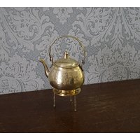 Vintage Messing Mini Teekanne Mit Deckel, Wasserkocher Messingständer von Vikella70