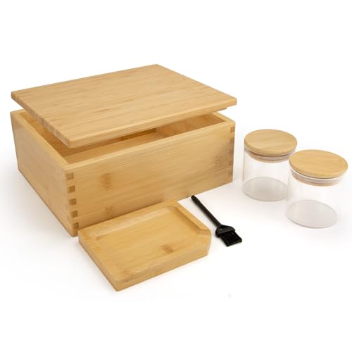 Viking Factory Bambus-Boxen-Tablett-Set, dekorative Box, für die Aufbewahrung zuHause-wendbares Tablett, und alle Zubehörteile(24 * 20 * 11CM) von Viking Factory