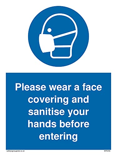 5 Stück – Bitte tragen Sie eine Gesichtsbedeckung und desinfizieren Sie Ihre Hände vor dem Betreten Schild – 150 x 200 mm – A5P von Viking Signs