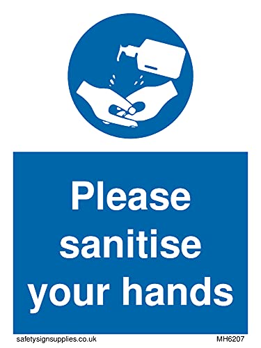 5 Stück – Please sanitise your hands Schild – 75 x 100 mm – A7P von Viking Signs