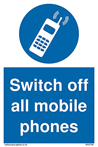 5 Stück – Switch off all mobile phones with Symbolschild – 100 x 150 mm – A6P von Viking Signs