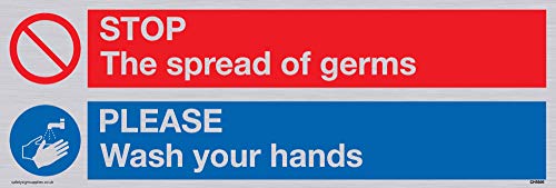 Aufkleber „Stop Germs Please Wash Your Hands“, Vinyl, silberfarben Aufkleber „Stop Germs Please Wash Your Hands“, Vinyl, silberfarben von Viking Signs