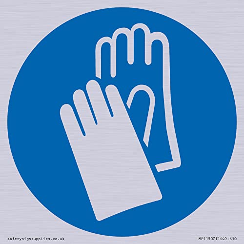 Custom Mandatory: Wear protective gloves Schild – 100 x 100 mm – S10 von Viking Signs