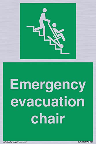 Hinweisschild für Notfall Evakuierung Stuhl, 100 x 150 mm, A6P von Viking Signs