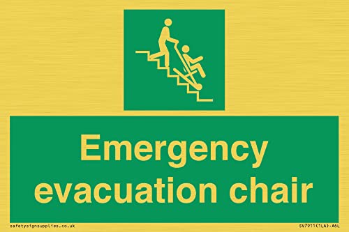 Hinweisschild für Notfall Evakuierung Stuhl, 150 x 100 mm, A6L von Viking Signs