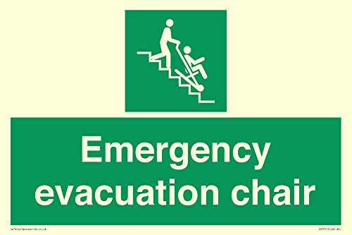 Hinweisschild für Notfall Evakuierung Stuhl, 300 x 200 mm, A4L von Viking Signs