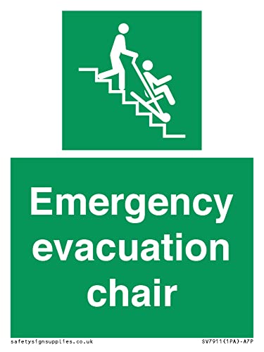 Hinweisschild für Notfall Evakuierung Stuhl, 75 x 100 mm, A7P von Viking Signs