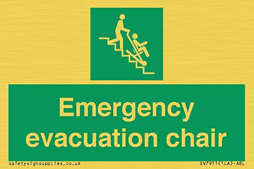 Hinweisschild für Notfall Evakuierung Stuhl, 75 x 50 mm, A8L von Viking Signs