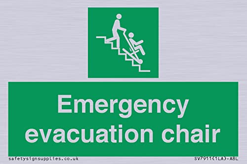 Hinweisschild für Notfall Evakuierung Stuhl, 75 x 50 mm, A8L von Viking Signs