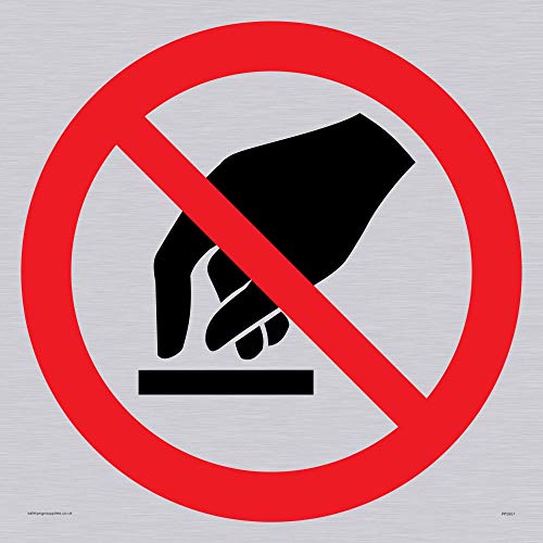 "No touching"-Symbol-Schild – Silberner Vinyl-Aufkleber. von Viking Signs