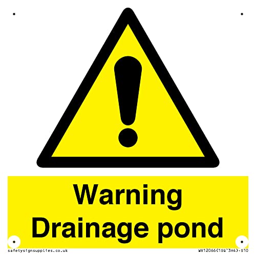 S10 Warnschild mit Aufschrift "Warning Drainage Drainage Teich", 100 x 100 mm von Viking Signs