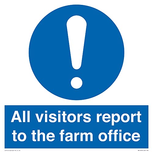 S30 Schild mit Aufschrift "All visitors report to the farm office", 300 x 300 mm von Viking Signs