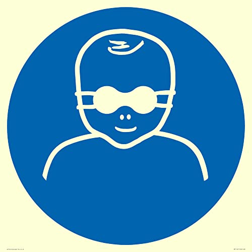 S60 Schild mit Aufschrift "Schützen Sie die Augen Ihres Kindes mit blickdichtem Augenschutz, 600 x 600 mm von Viking Signs