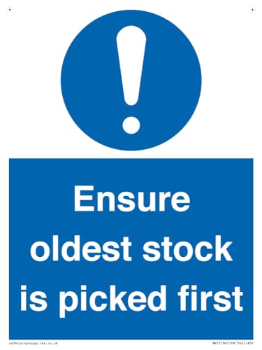 Schild "Ensure Oldest Stock Is Picked First", 150 x 200 mm, A5P von Viking Signs