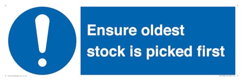 Schild "Ensure Oldest Stock Is Picked First", 450 x 150 mm, L41 von Viking Signs