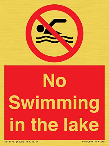Schild"No Swimming in the ake", 75 x 100 mm, A7P von Viking Signs