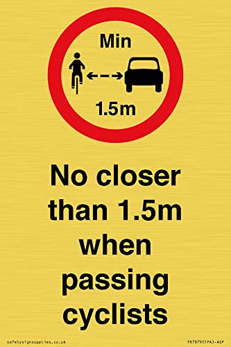 Schild "No closer than 1,5 m when passing cyclists", 100 x 150 mm, A6P von Viking Signs