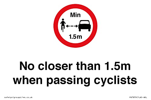 Schild "No closer than 1,5 m when passing cyclists", 150 x 100 mm, A6L Schild "No closer than 1,5 m when passing cyclists", 150 x 100 mm, A6L von Viking Signs