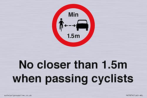 Schild "No closer than 1,5 m when passing cyclists", 150 x 100 mm, A6L Schild "No closer than 1,5 m when passing cyclists", 150 x 100 mm, A6L von Viking Signs