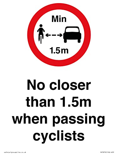 Schild mit Aufschrift "No closer than 1.5m when passing cyclists", 150 x 200 mm, A5P von Viking Signs